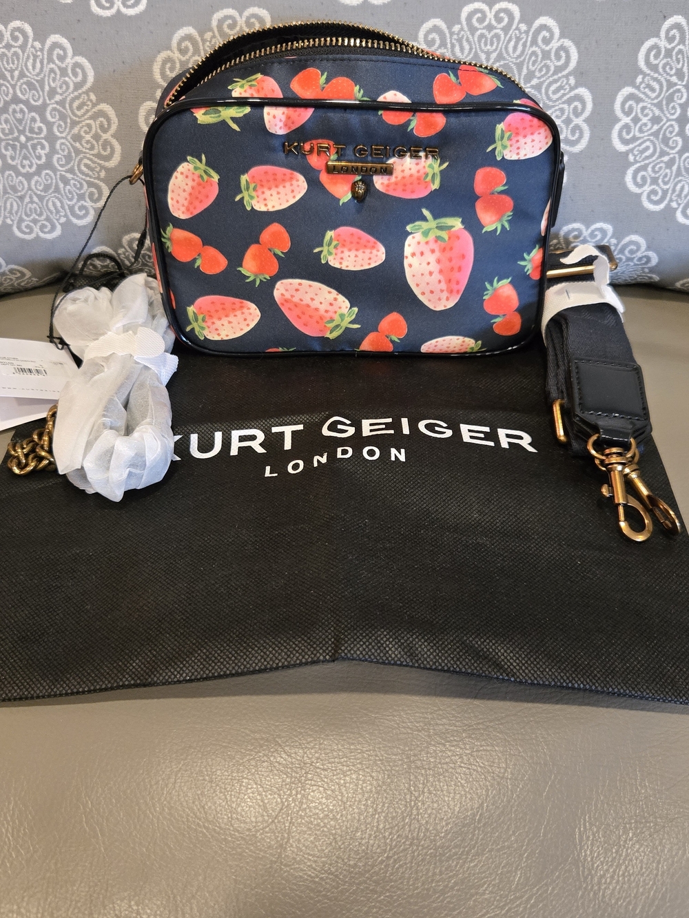 Kurt Geiger London Small Portobello Strawberry Print Camera Bag NWT